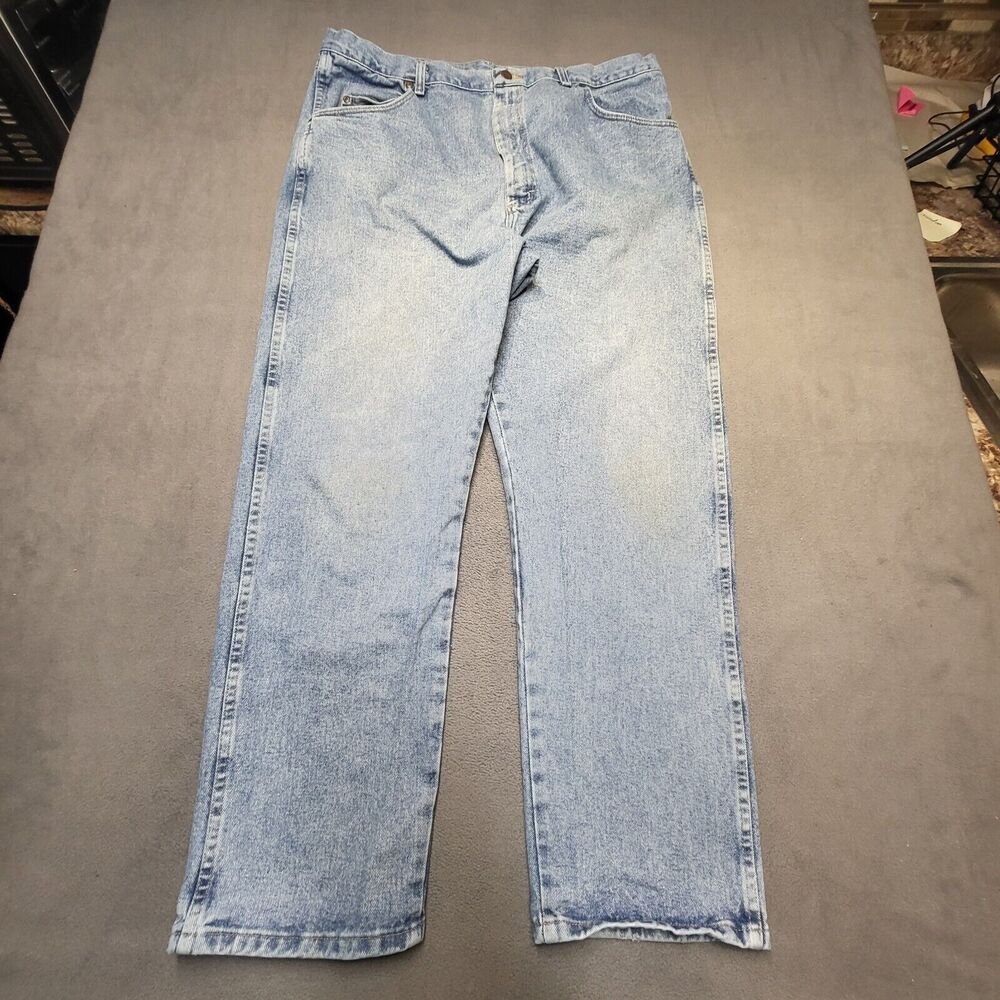 Wrangler Rugged Jeans Mens 40x32 Blue Denim Straight Leg Distressed